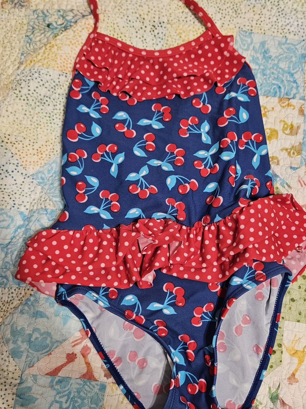 Circo Girls Navy Blue & Red Cherry One-Piece Swimsuit, Size 4T